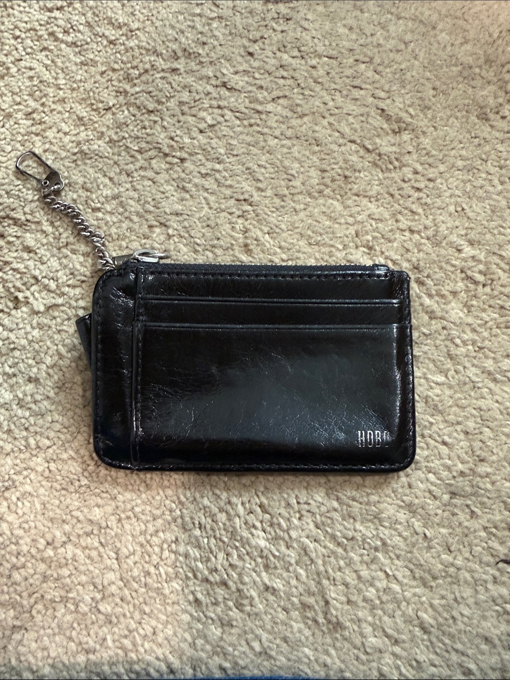 HOBO Black Leather Card & Key Pouch with Chain